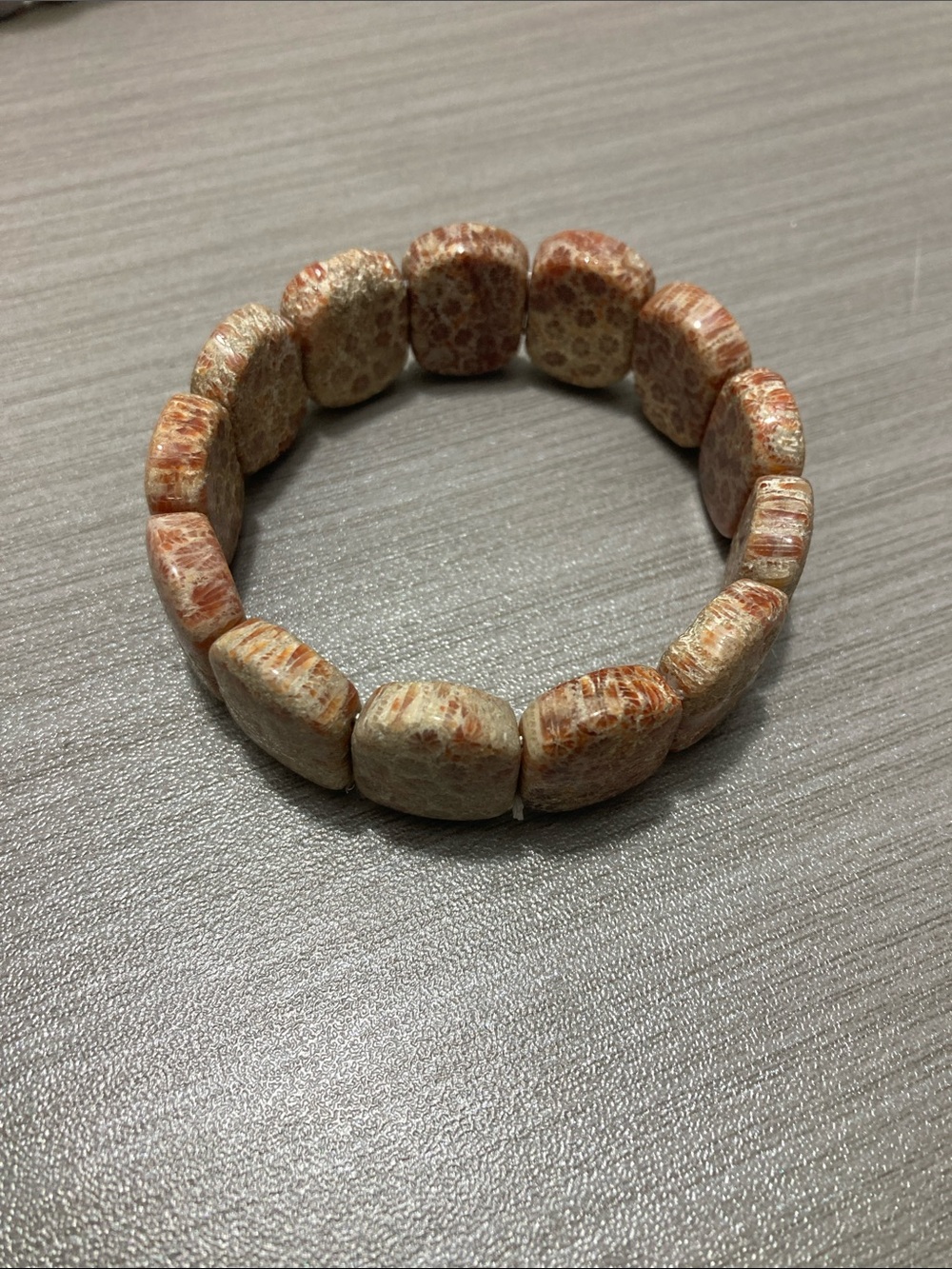 Natural Fossil Stone Stretch Bracelet in Beige and Terracotta